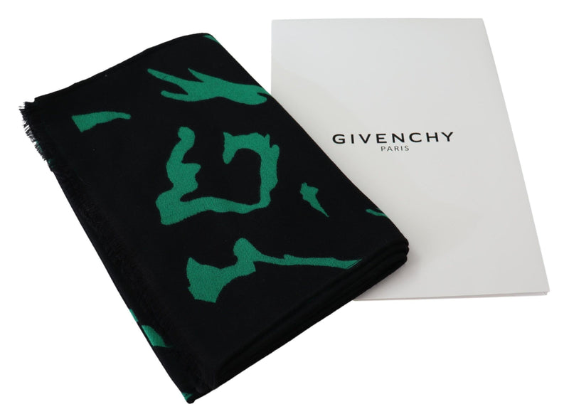 Givenchy Black Green Wool  Unisex Winter Warm Scarf Wrap Men's Shawl