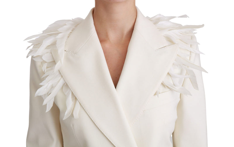 Dolce & Gabbana White Double Breasted Coat Wool Women's Jacket