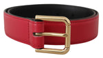 Dolce & Gabbana Elegant Red Leather Belt with Gold-Tone Women's Buckle
