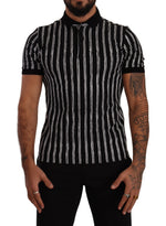 Dolce & Gabbana Elegant Striped Polo T-Shirt in Men's Black