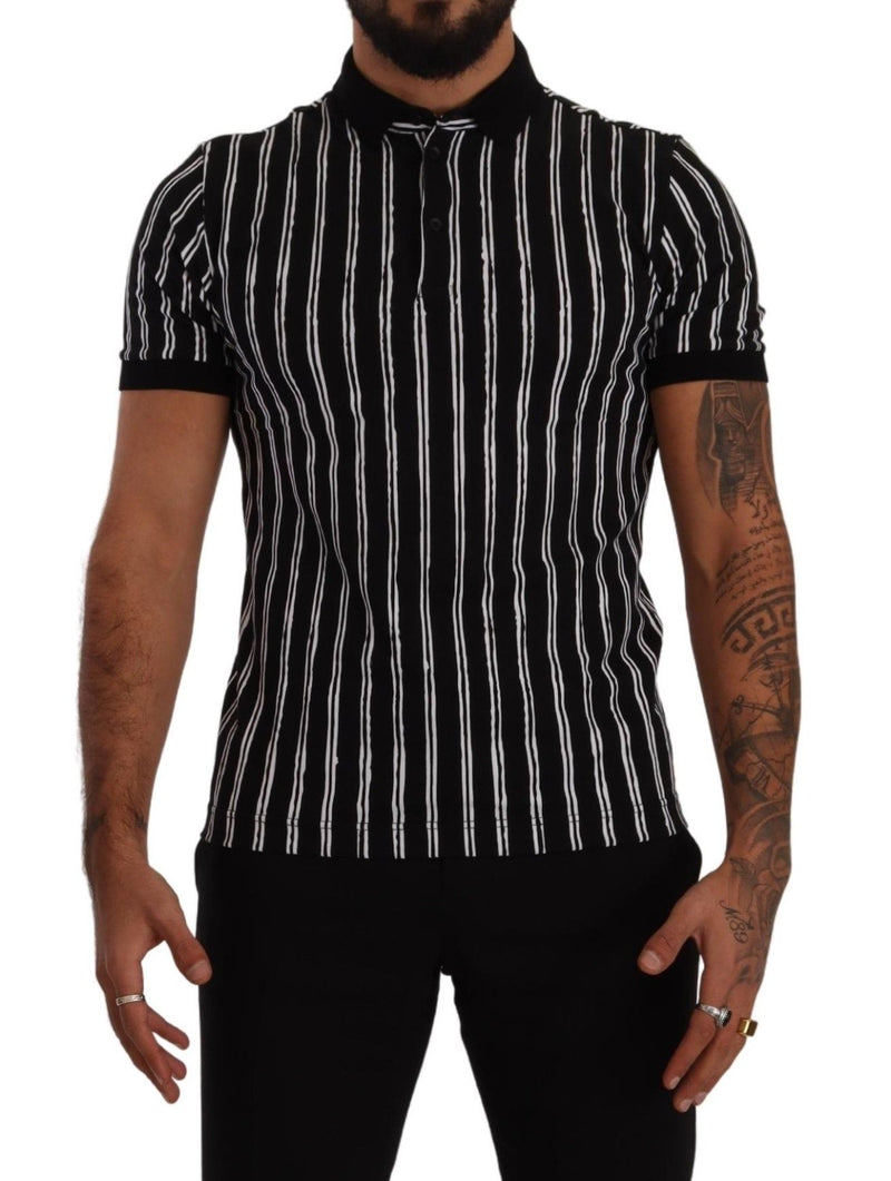 Dolce & Gabbana Elegant Striped Polo T-Shirt in Men's Black