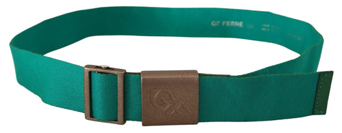 GF Ferre Green Cotton Silver Logo Metal Buckle Waist Men's Belt