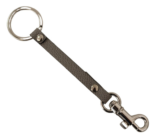 Dolce & Gabbana Elegant Gray Leather Keyring with Silver Men's Accents