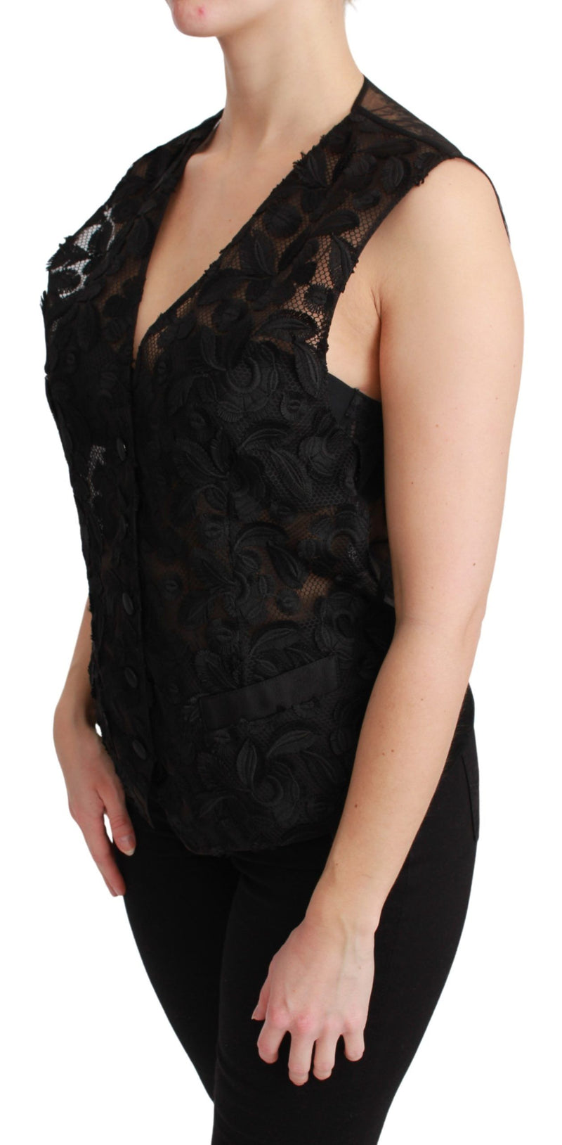 Dolce & Gabbana Black Floral Brocade Top Gilet Women's Waistcoat