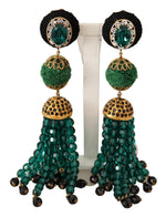 Dolce & Gabbana Green Crystals Gold Tone Drop Clip-on Dangle Women's Earrings