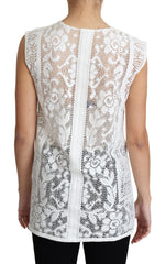 Dolce & Gabbana White Cotton Lace Floral Angel Motif Tank Women's Top