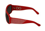 Dolce & Gabbana Red Plastic Swarovski Stones Gray Lens Women's Sunglasses
