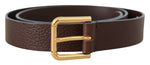 Dolce & Gabbana Elegant Brown Leather Belt with Gold Men's Buckle