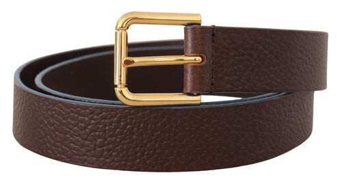 Dolce & Gabbana Elegant Brown Leather Belt with Gold Men's Buckle