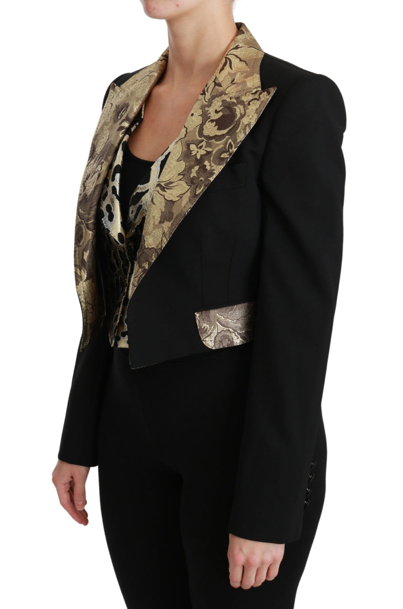 Dolce & Gabbana Black Jacquard Vest Blazer Coat Wool Women's Jacket