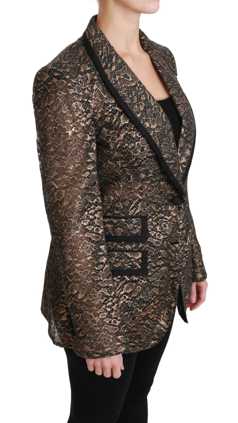 Dolce & Gabbana Gold Black Lace Blazer Coat Floral Women's Jacket