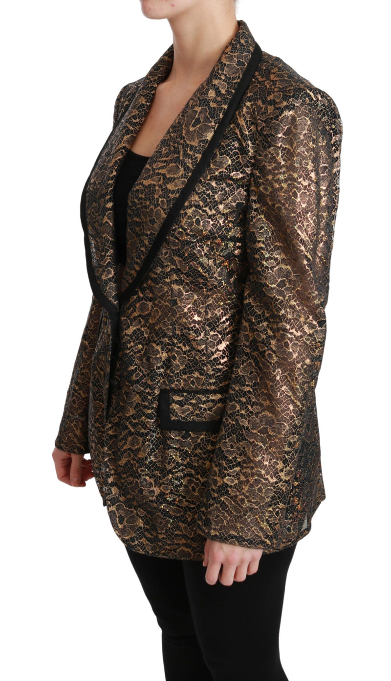 Dolce & Gabbana Gold Black Lace Blazer Coat Floral Women's Jacket