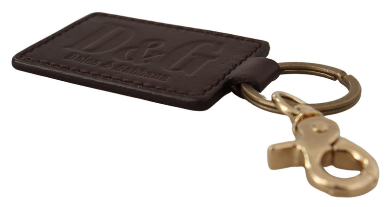 Dolce & Gabbana Brown Leather Logo Metal Ring Hook Men's Keychain