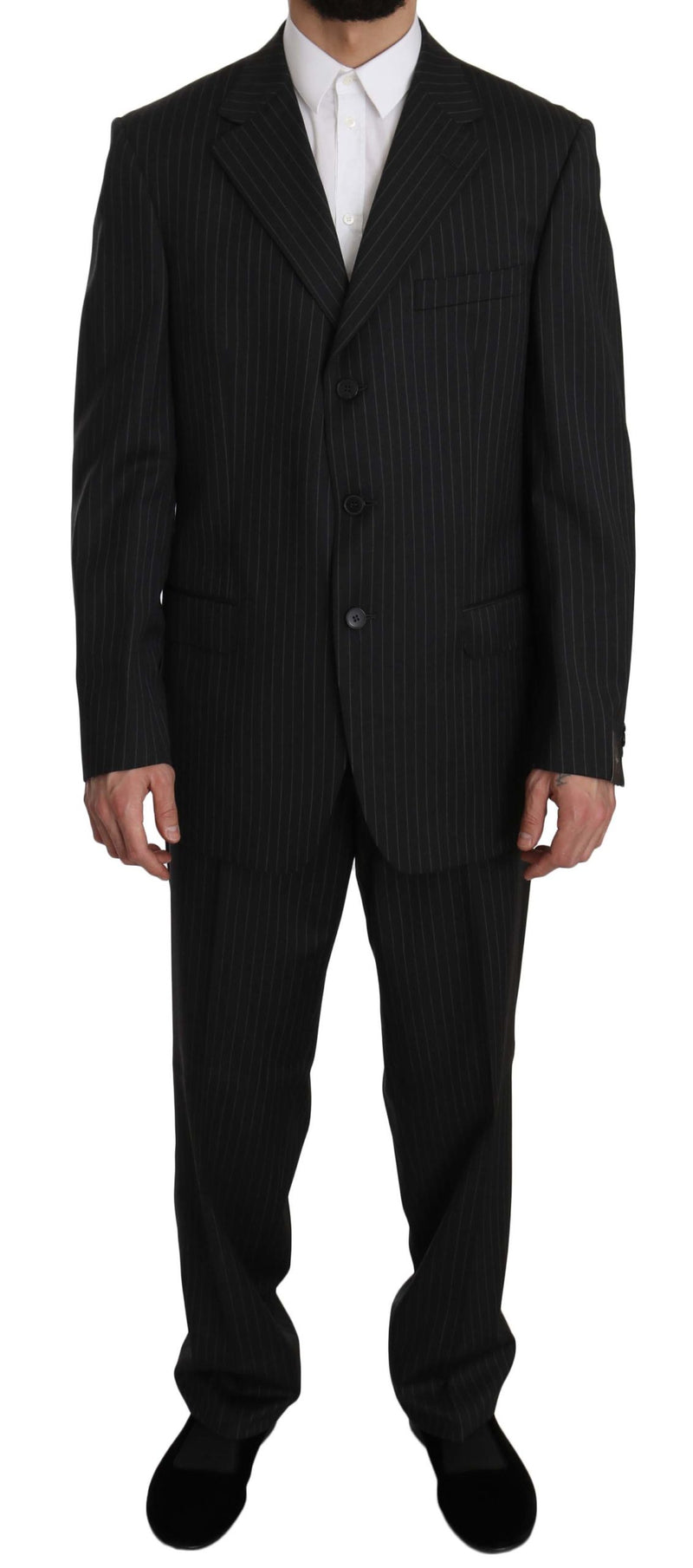 Z ZEGNA Black Striped Two Piece 3 Button 100% Wool Men's Suit