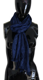 Costume National Elegant Silk Fringe Scarf in Chic Women's Blue