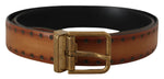 Dolce & Gabbana Elegant Brown Leather Belt with Brass Men's Buckle