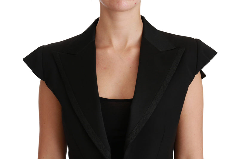 Dolce & Gabbana Black Sleeveless Cropped Blazer Wool Women's Jacket