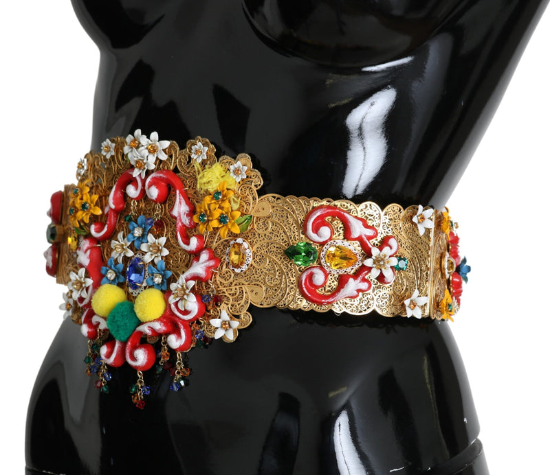 Dolce & Gabbana Golden Floral Crystal Embellished Waist Women's Belt