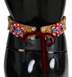 Dolce & Gabbana Golden Floral Crystal Embellished Waist Women's Belt