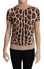 Dolce & Gabbana Beige Leopard Cashmere Print Turtleneck Women's Top