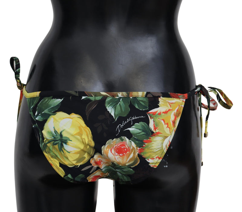 Dolce & Gabbana Black Floral Print Beachwear Swimwear Bikini Women's Bottom