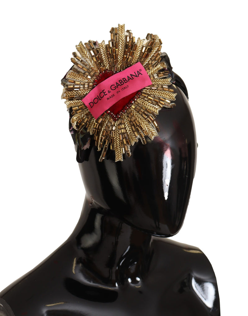 Dolce & Gabbana Black Gold Sacred Heart Logo Embellished Headband Women's Diadem