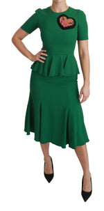 Dolce & Gabbana Green Heart Patch Mermaid Midi Viscose Women's Dress