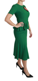 Dolce & Gabbana Green Heart Patch Mermaid Midi Viscose Women's Dress