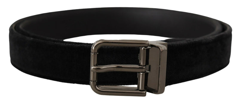 Dolce & Gabbana Elegant Black Leather Belt with Silver Tone Men's Buckle