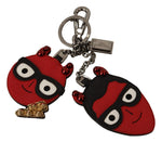Dolce & Gabbana Red Leather Silver Tone Devil Studded Men's Keychain