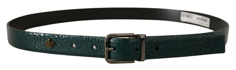 Dolce & Gabbana Elegant Green Leather Belt with Silver Men's Buckle