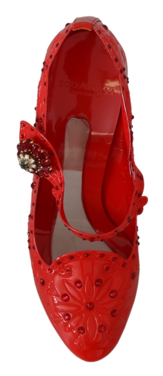 Dolce & Gabbana Red Floral Crystal CINDERELLA Heels Women's Shoes