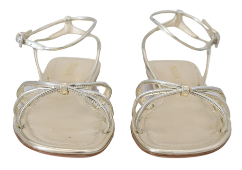 Prada Elegant Silver Ankle Strap Women's Flats