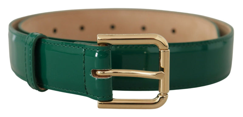 Dolce & Gabbana Elegant Green Leather Belt with Gold Buckle Women's Detail