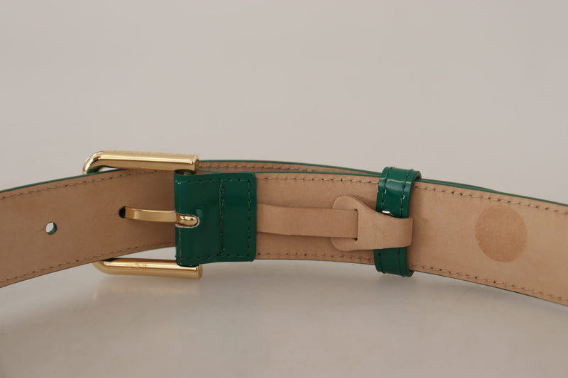 Dolce & Gabbana Elegant Green Leather Belt with Gold Buckle Women's Detail