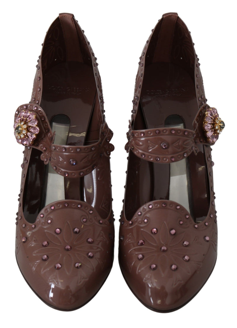 Dolce & Gabbana Brown Floral Crystal CINDERELLA Heels Women's Shoes