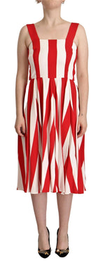 Dolce & Gabbana White Red Stretch Shift A-line Gown Women's Dress