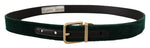 Dolce & Gabbana Emerald Velvet Designer Belt with Golden Men's Buckle