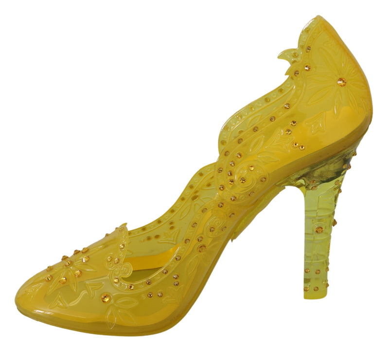 Dolce & Gabbana Yellow Floral Crystal CINDERELLA Heels Women's Shoes