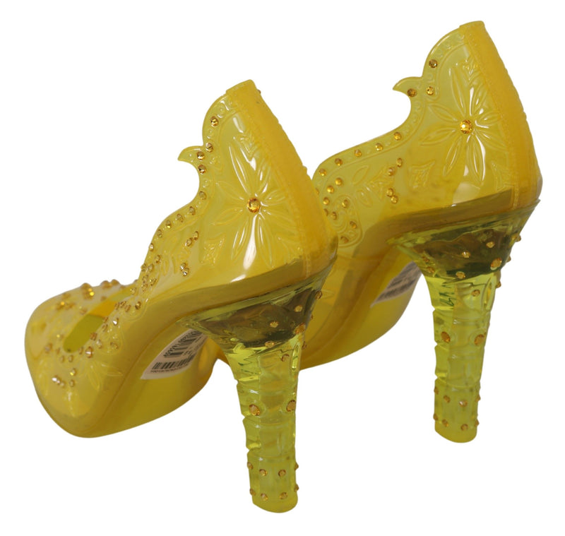 Dolce & Gabbana Yellow Floral Crystal CINDERELLA Heels Women's Shoes