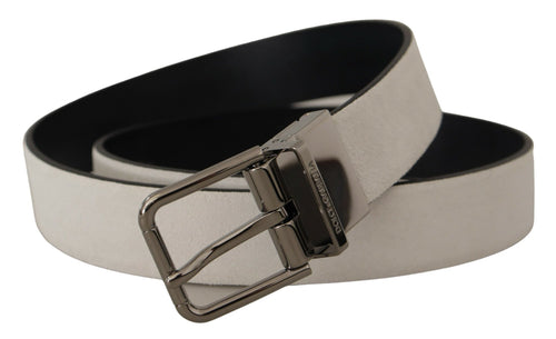 Dolce & Gabbana Elegant White Leather Belt with Silver Men's Buckle
