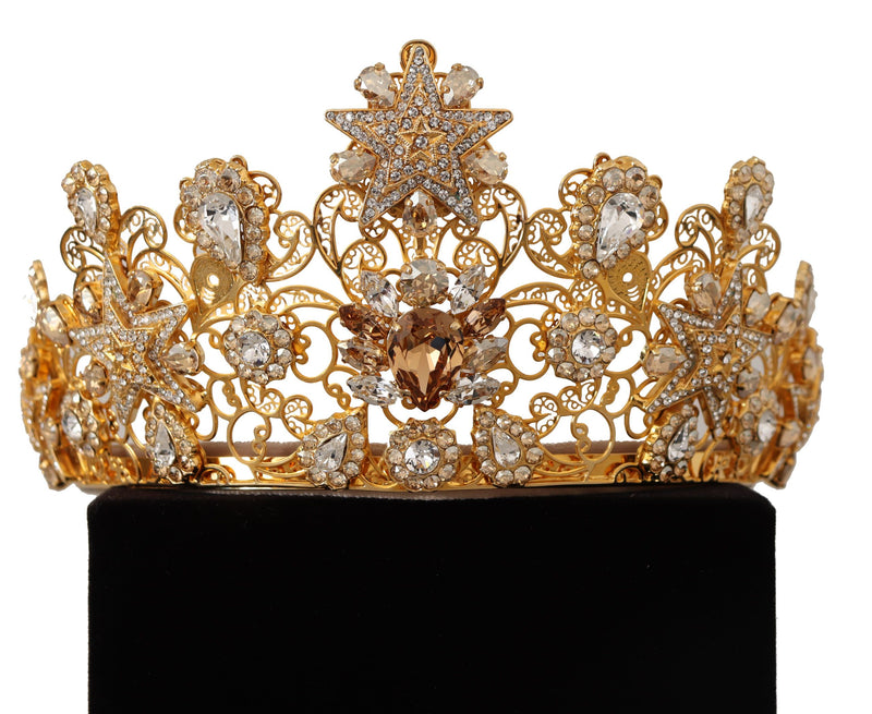 Dolce & Gabbana Gold Tone Brass Star Clear Crystal Crown Diadem Women's Tiara