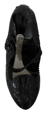 Dolce & Gabbana Black Floral Crystal CINDERELLA Heels Women's Shoes