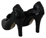 Dolce & Gabbana Black Floral Crystal CINDERELLA Heels Women's Shoes