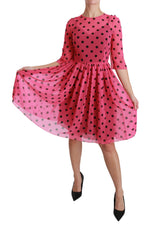 Dolce & Gabbana Pink Polka Dots A-line Knee Length Women's Dress