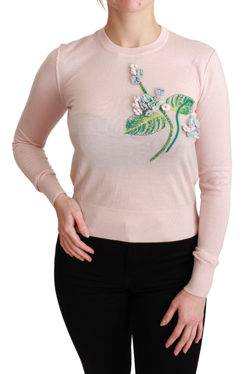 Dolce & Gabbana Pink Floral Silk Cashmere Pullover Women's Sweater