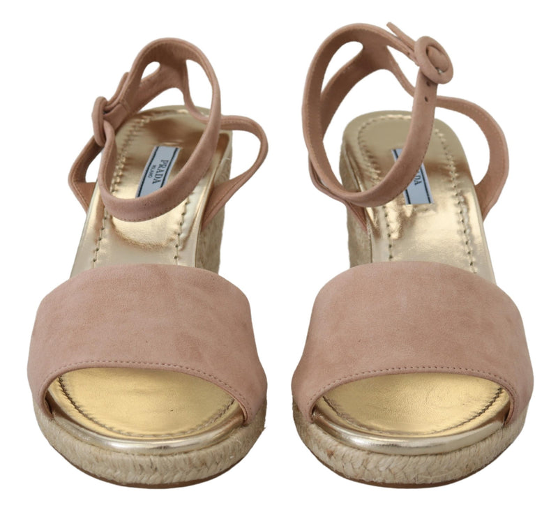Prada Elegant Suede Ankle Strap Wedge Women's Sandals
