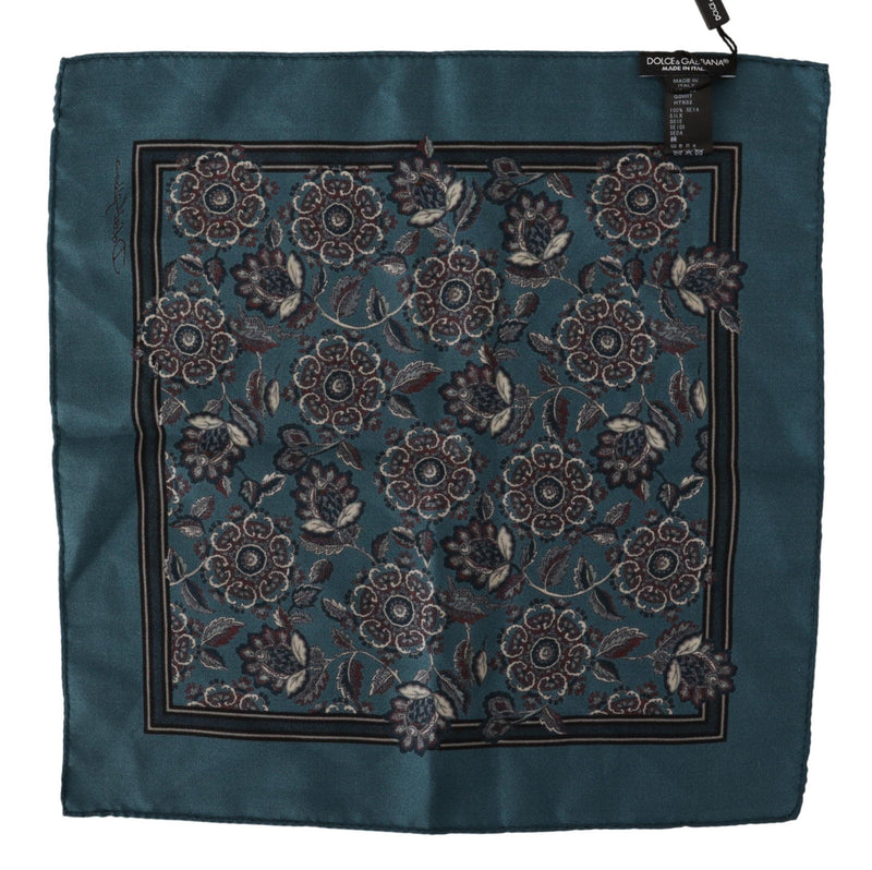 Dolce & Gabbana Blue Floral Silk Square Handkerchief Men's Scarf