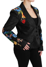 Dolce & Gabbana Black Brocade Crystal Blazer Women's Jacket
