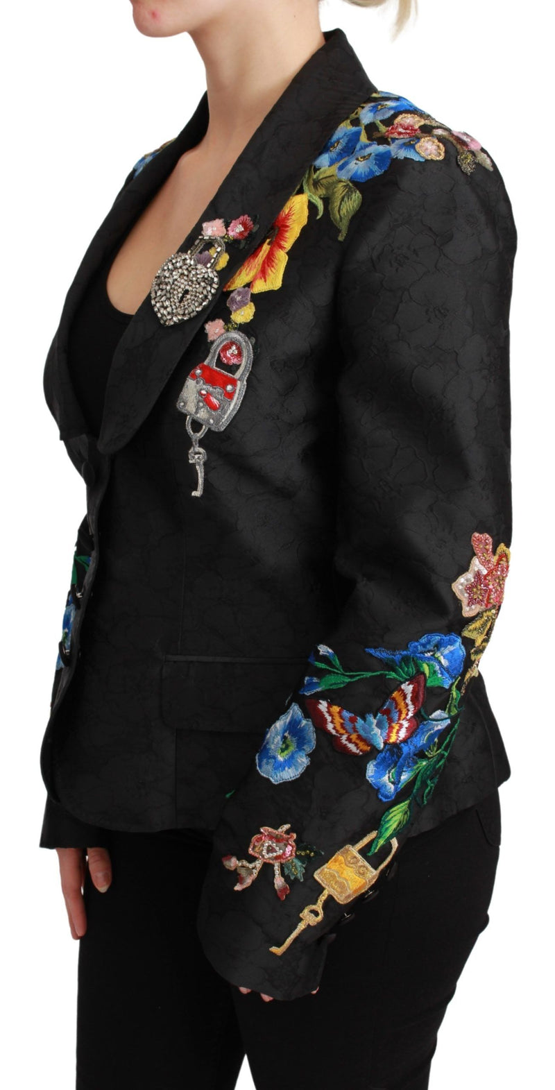 Dolce & Gabbana Black Brocade Crystal Blazer Women's Jacket
